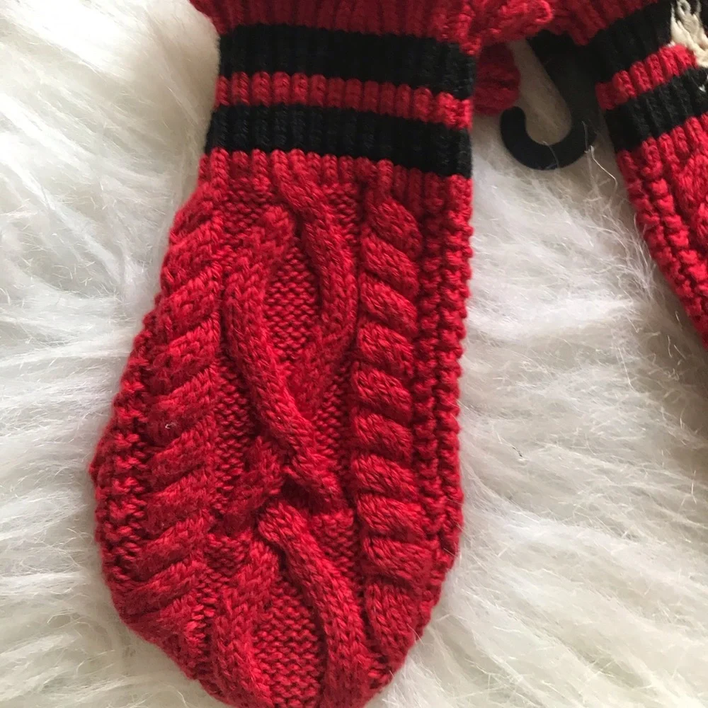 Ralph Lauren Red & Black Cable Knit Mittens